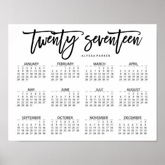 Zwart en wit Moderne typografie 2017 kalender Poster (Voorkant)