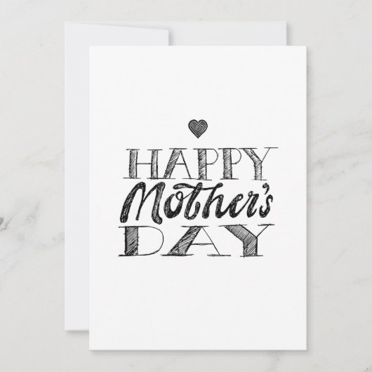 Zwart en wit Moederdag Lettering & Hart Kaart (Voorkant)