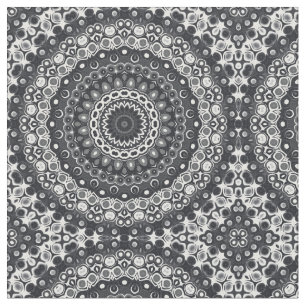 Zwart en Wit Monochroom Mandala Patroon Stof