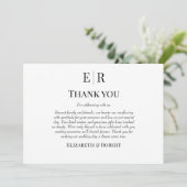 Zwart en Wit Monogram Aangepaste Foto Bruiloft Bedankkaart (Staand voorkant)