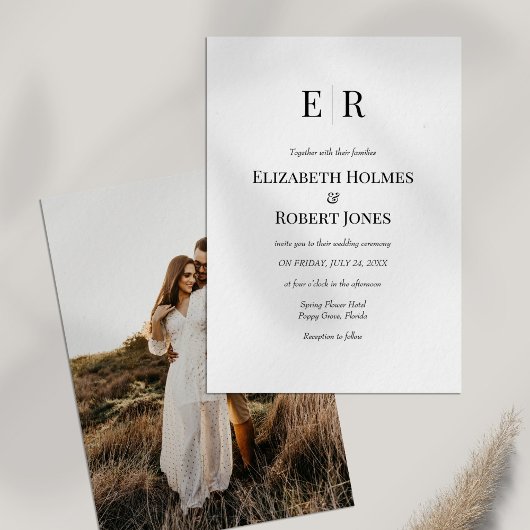 Zwart en Wit Monogram Aangepaste Foto Bruiloft Kaart