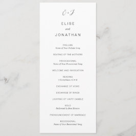 Zwart en Wit Monogram Elegant Huwelijk Programmakaart