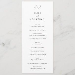 Zwart en Wit Monogram Elegant Huwelijk Programmakaart