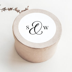 Zwart en Wit Monogram Et-teken   Luxe Trouw Ronde Sticker
