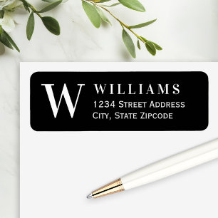 Zwart en wit monogram initiaal adres etiket