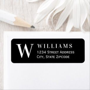Zwart en wit monogram initiaal adres etiket