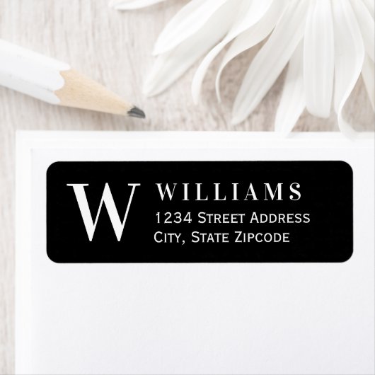 Zwart en wit monogram initiaal adres etiket (Insitu)