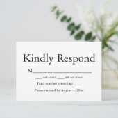 Zwart en Wit Monogram Reactie RSVP Kaart (Staand voorkant)