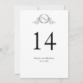 Zwart en Wit Monogram Tafelnummer Trouwfeest (Voorkant)