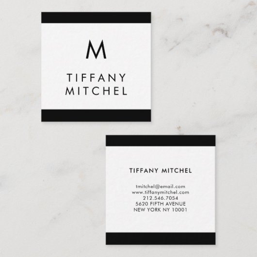 Zwart en wit | Monogram Vierkante Visitekaartje (Voorkant / Achterkant)