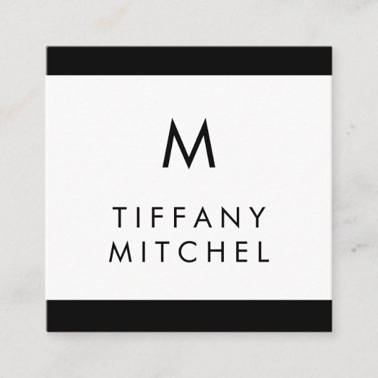 Zwart en wit | Monogram Vierkante Visitekaartje (Voorkant)