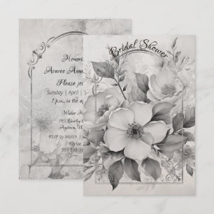 Zwart en wit monotone witte rozen gouden lijst save the date