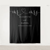 Zwart En Wit Mr En Mrs Hart Script Trouwdag Wandkleed (Voorkant)