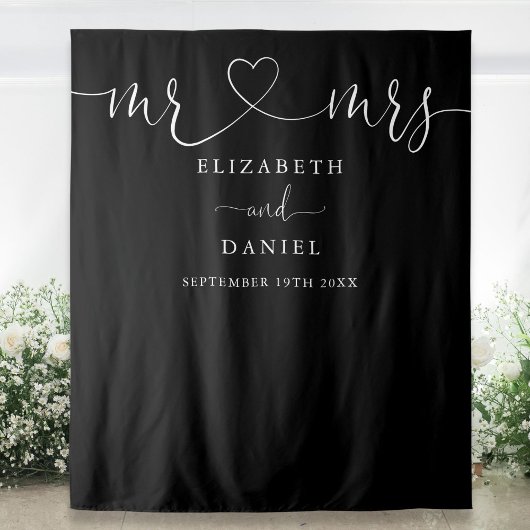 Zwart En Wit Mr En Mrs Hart Script Trouwdag Wandkleed