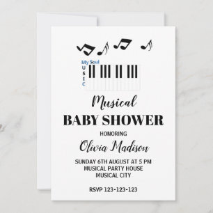 Zwart en wit muzikaal genderneutraal babyshower kaart