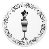Zwart en wit naaikamer rompjurk paspop Cera Keramische Knop (Voorkant)