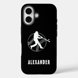 Zwart En Wit Naam Man Speler Honkbal Slagman iPhone 16 Hoesje