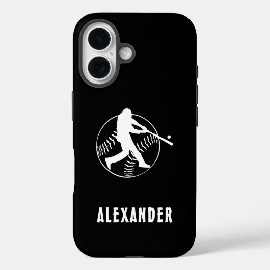 Zwart En Wit Naam Man Speler Honkbal Slagman Case-Mate iPhone Case (Achterkant)