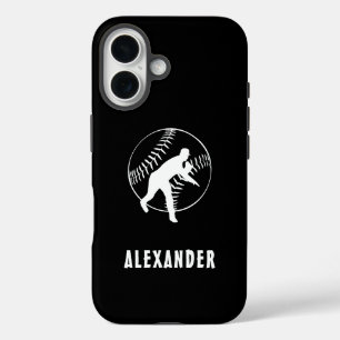 Zwart En Wit Naam Man Speler Honkbal Werper iPhone 16 Hoesje