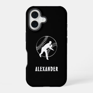 Zwart En Wit Naam Man Speler Honkbal Werper iPhone 16 Hoesje