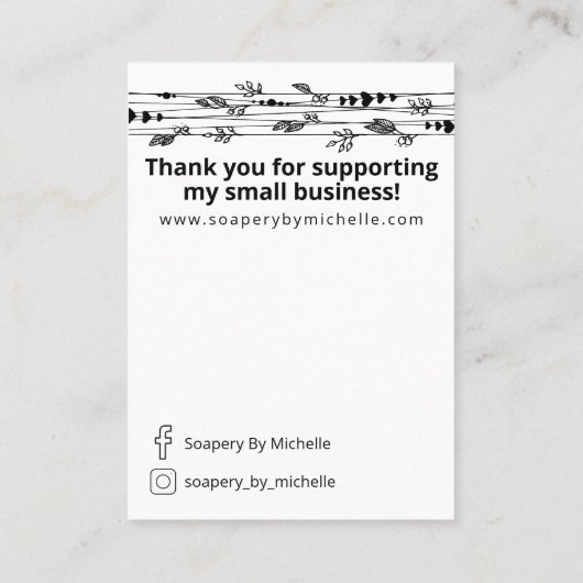 Zwart en wit natuurzeep monster displaykaart visitekaartje (Achterkant)