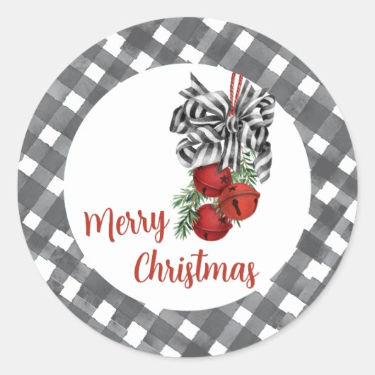 Zwart en Wit Noël Ronde Sticker (Voorkant)