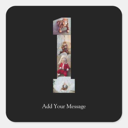 Zwart en Wit Nummer 1 Foto Collage Vierkante Sticker (Voorkant)
