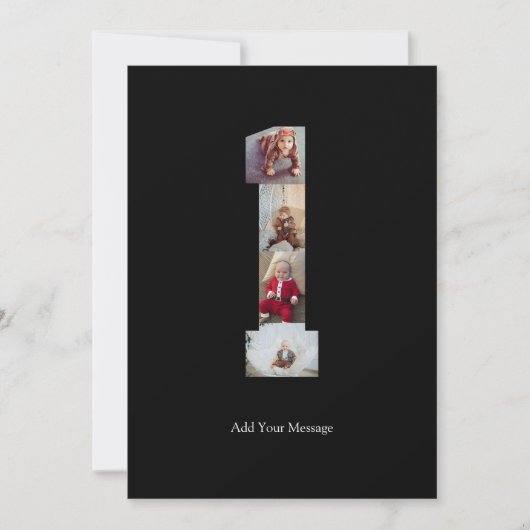 Zwart en Wit Nummer 1 Fotocollage Aankondiging (Voorkant)