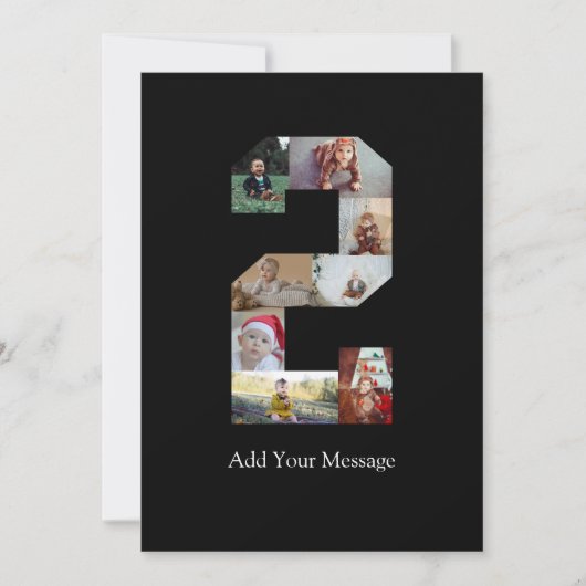 Zwart en Wit Nummer 2 Foto Collage Aankondiging (Voorkant)