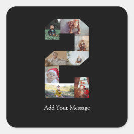 Zwart en Wit Nummer 2 Foto Collage Vierkante Sticker