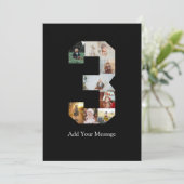 Zwart en Wit Nummer 3 Foto Collage Aankondiging (Staand voorkant)