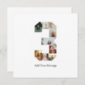 Zwart en Wit Nummer 3 Foto Collage Aankondiging (Voorkant / Achterkant)