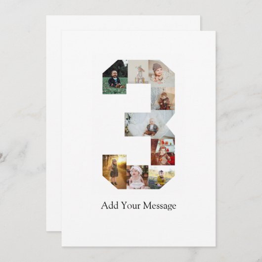 Zwart en Wit Nummer 3 Foto Collage Aankondiging (Voorkant / Achterkant)