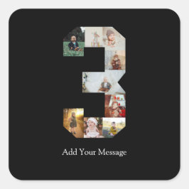 Zwart en Wit Nummer 3 Foto Collage Vierkante Sticker