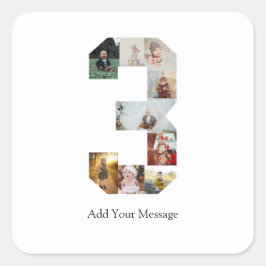 Zwart en Wit Nummer 3 Foto Collage Vierkante Sticker