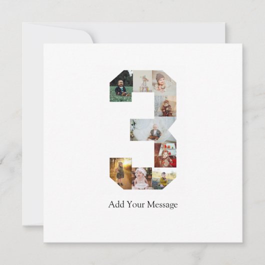 Zwart en Wit Nummer 3 Fotocollage Aankondiging (Voorkant)