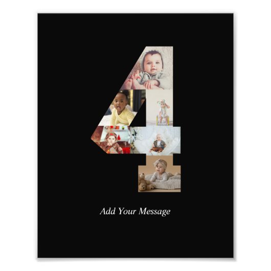 Zwart en Wit Nummer 4 Foto Collage Afdruk (Voorkant)