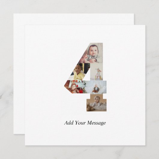Zwart en Wit Nummer 4 Foto Collage Bedankkaart (Voorkant / Achterkant)