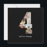 Zwart en Wit Nummer 4 Foto Collage Feestdagenkaart<br><div class="desc">Dit aanpasbare product is waar foto's worden gerangschikt om de vorm van een nummer te vormen. Het wordt vaak gebruikt voor mijlpaalvieringen zoals verjaardagen, jubilea of prestaties, waardoor gebruikers memorabele afbeeldingen kunnen tonen binnen een enkele, opvallende weergave. De ontwerpen bieden meestal ruimte voor verschillende fotoformaten en -oriëntaties, waardoor een visueel...</div>