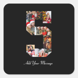 Zwart en Wit Nummer 5 Foto Collage Vierkante Sticker