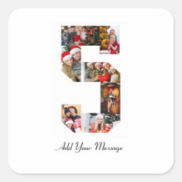 Zwart en Wit Nummer 5 Foto Collage Vierkante Sticker