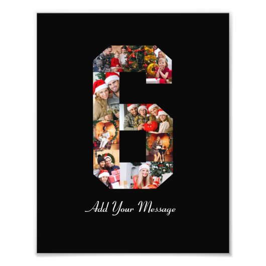Zwart en Wit Nummer 6 Foto Collage Afdruk (Voorkant)