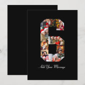 Zwart en Wit Nummer 6 Fotocollage Aankondiging (Voorkant / Achterkant)