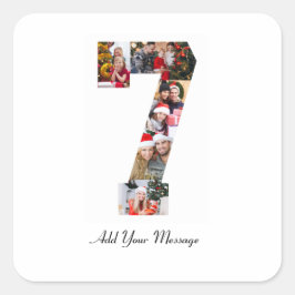 Zwart en Wit Nummer 7 Foto Collage Vierkante Sticker