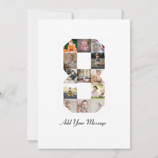 Zwart en Wit Nummer 8 Foto Collage Aankondiging (Voorkant)