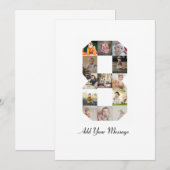 Zwart en Wit Nummer 8 Foto Collage Aankondiging (Voorkant / Achterkant)