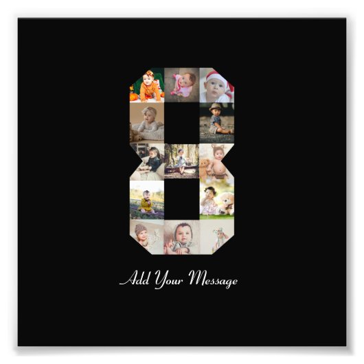 Zwart en Wit Nummer 8 Foto Collage Afdruk (Voorkant)