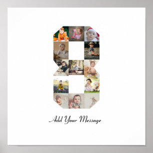 Zwart en Wit Nummer 8 Foto Collage Poster