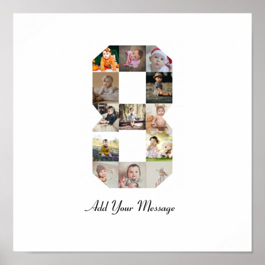 Zwart en Wit Nummer 8 Foto Collage Poster (Voorkant)