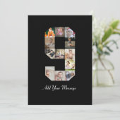 Zwart en Wit Nummer 9 Foto Collage Aankondiging (Staand voorkant)